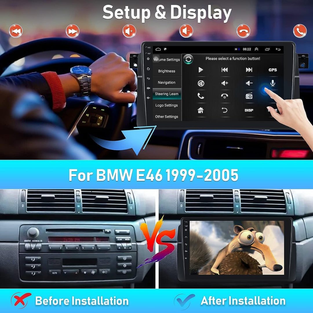 CAMECHO Android 12 Autoradio für BMW E46 Radio mit Navi Carplay Android Auto,9 Zoll Auto Radio Touch