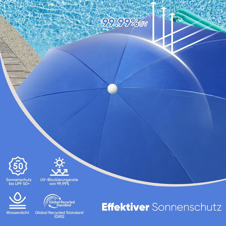 Sekey 160cm GRS-zertifizierter Sonnenschirm mit Sonnenschirmhalter für Garten, Terrasse & Strand | H