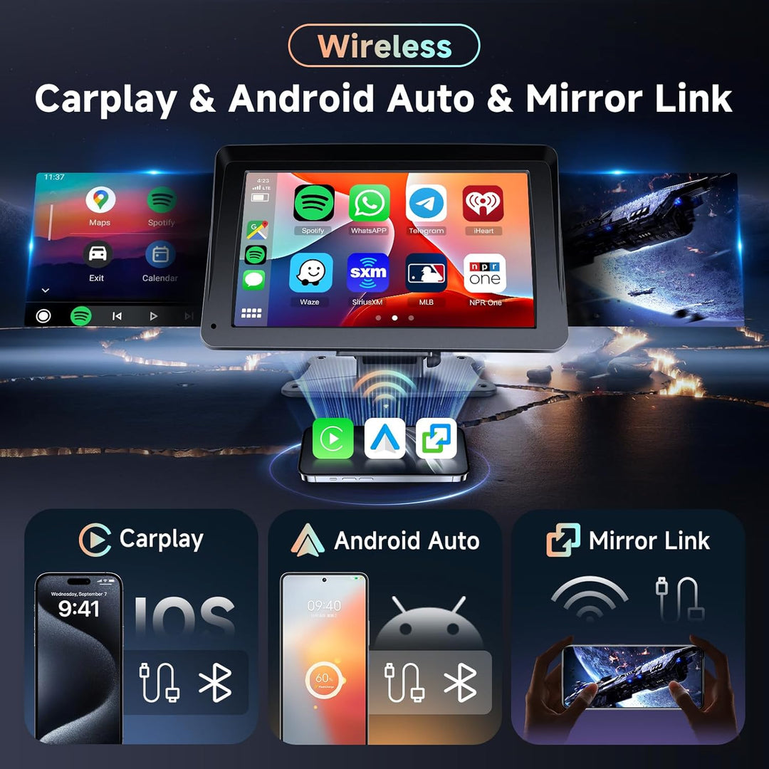 Carplay Bildschirm für Auto, 7 Zoll IPS Touchscreen Auto Display mit Wireless Carplay Android Auto,
