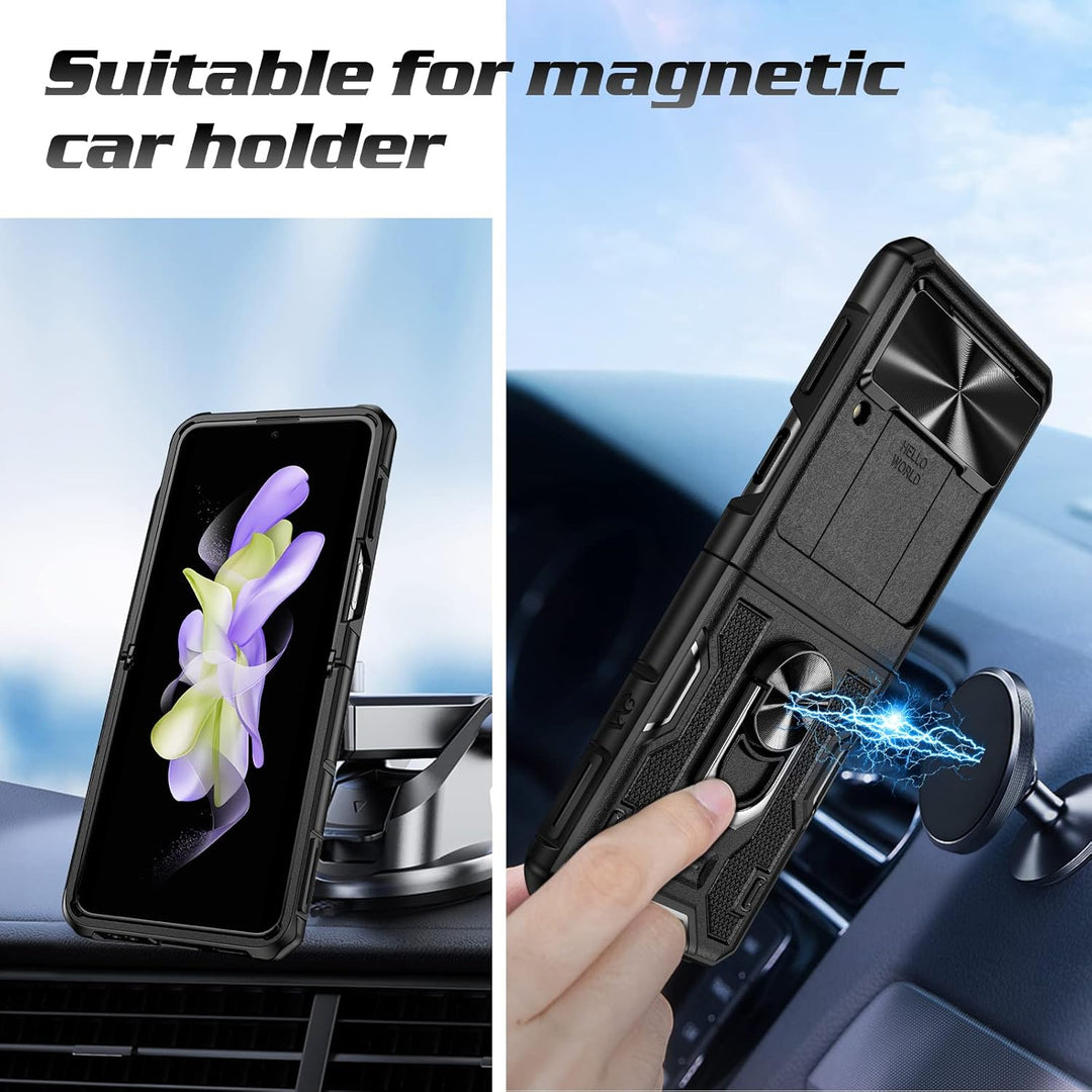 Doeshine für Samsung Z Flip 4 Hülle, Ganzkörper Robuste Stossfeste Schutzhülle mit Magnetischer Stan