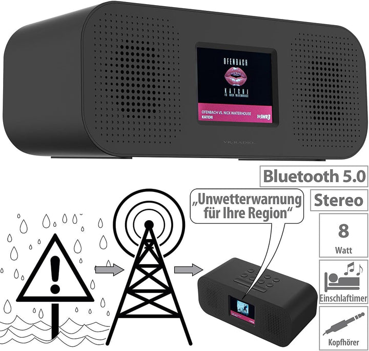 VR-Radio Radiowecker: Stereo-Radio-Wecker mit DAB+, Notfall-Warn-Funktion, USB, Bluetooth (DAB Radio
