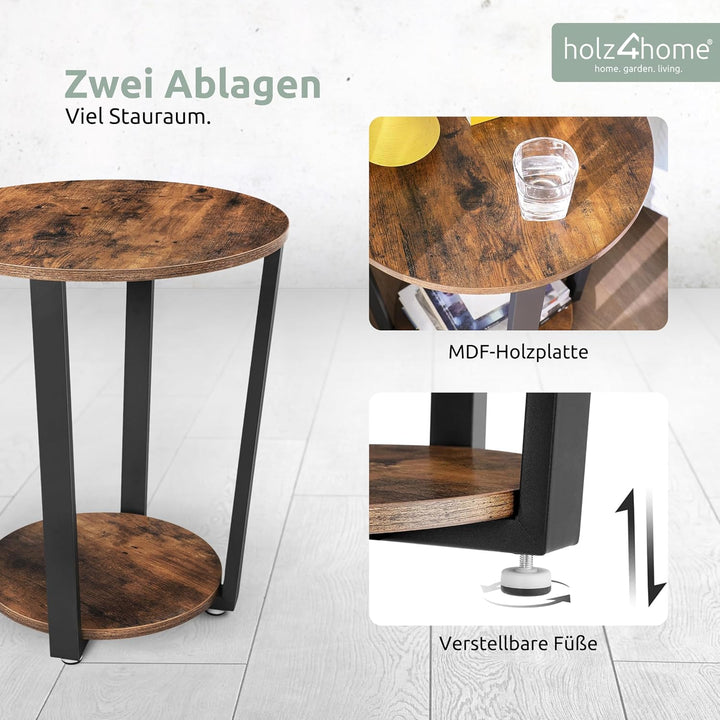holz4home® Beistelltisch Lorie runder Wohnzimmertisch | mit Ablage 50x57 cm | einfache Montage | Ind