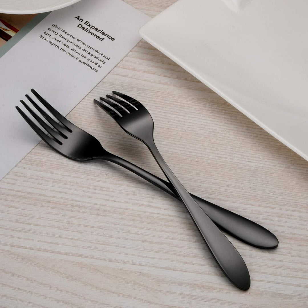 HOMQUEN Schwarzes Besteck/Besteck Set, 24 Stück Edelstahl Messer Gabel Löffel Set für 6 Personen (sc