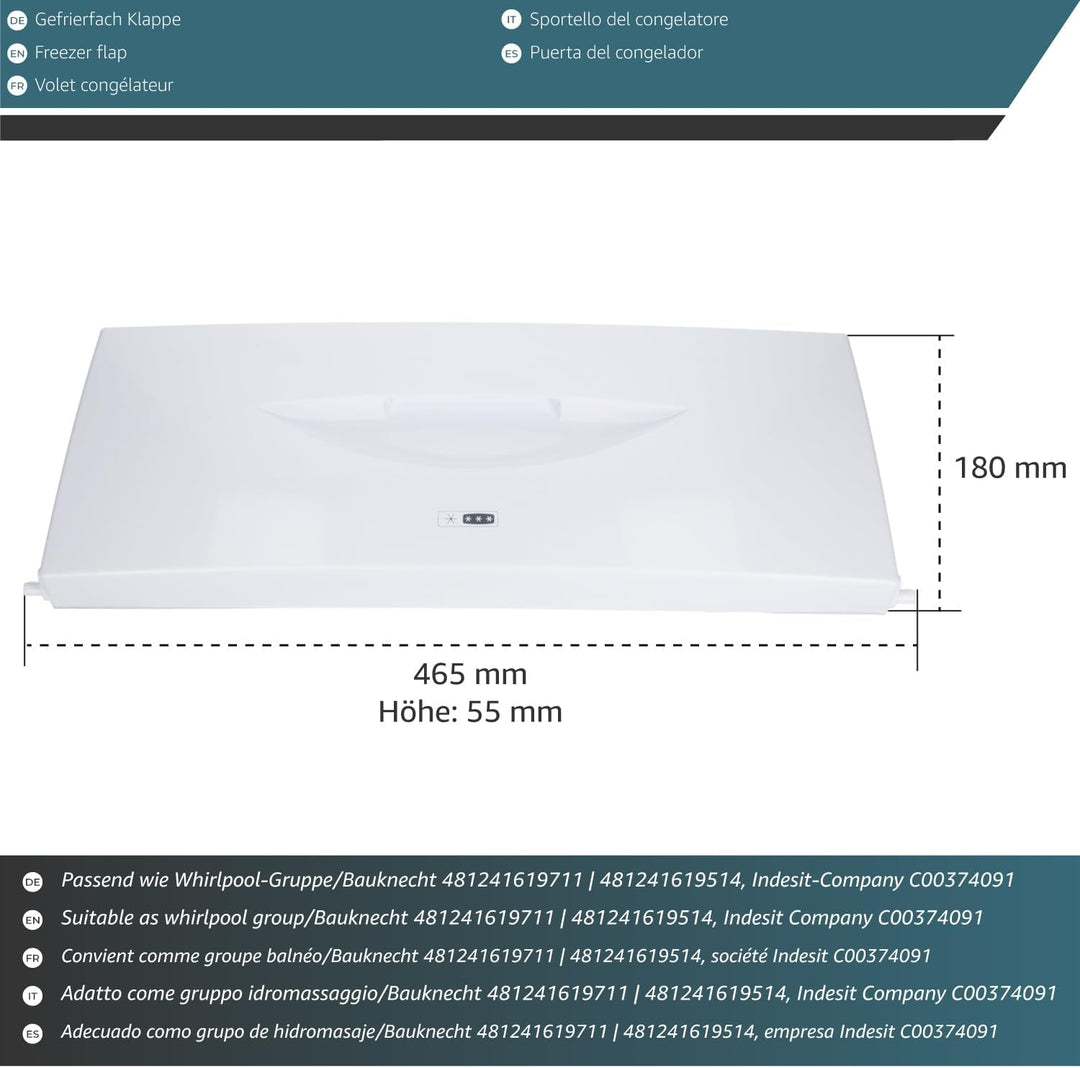 Kenekos - Gefrierfachtür, Gefrierfachklappe kompatibel mit Kühlschrank Bauknecht, Whirlpool, Indesit