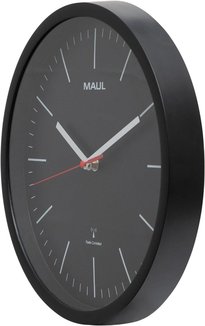 Maul Wanduhr MAULjump Ø 30,5 cm | stilvolle Funkuhr mit Mineralglas | automatische Zeiteinstellung |