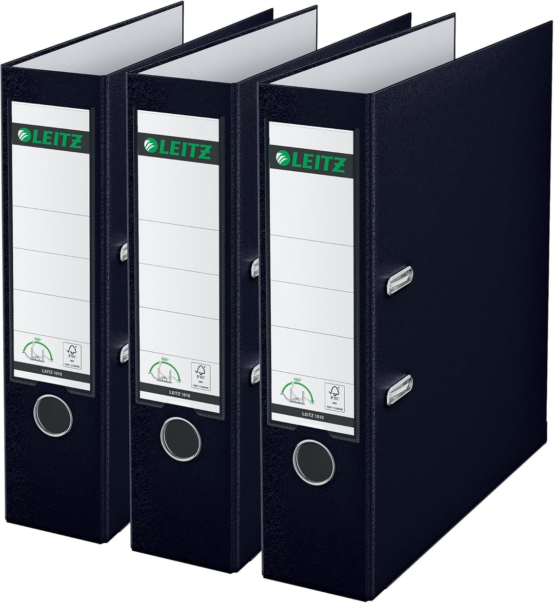 Leitz Qualitäts-Ordner 180° Plastik, 3er Pack, das Original, A4 Aktenordner 8 cm breit, 90% Recyclin