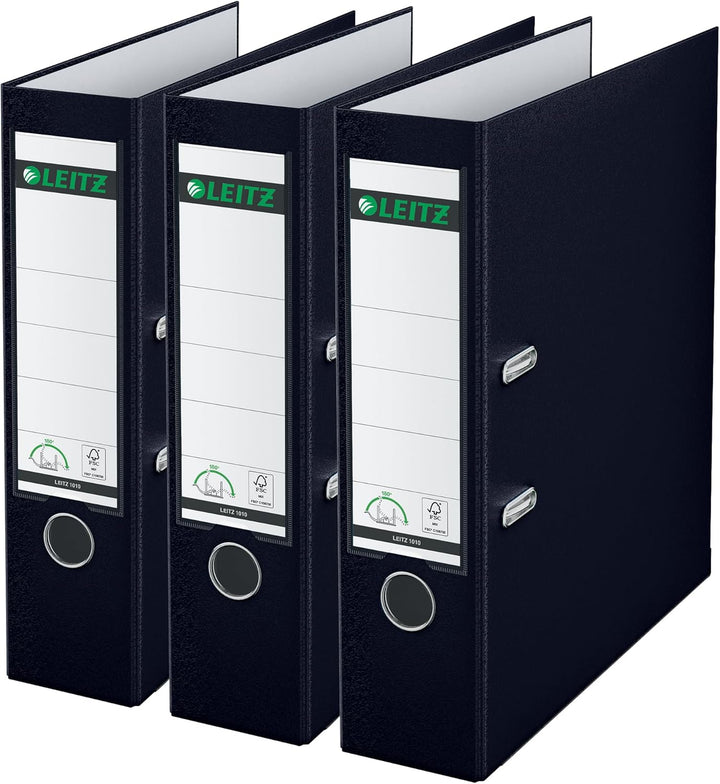 Leitz Qualitäts-Ordner 180° Plastik, 3er Pack, das Original, A4 Aktenordner 8 cm breit, 90% Recyclin