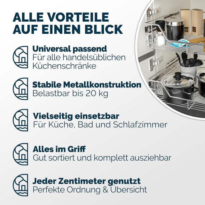 Casaria Küchenschublade 30 40 50 60 cm Verchromt 25 kg Belastbar Korbauszug Haushalt Teleskopschubla