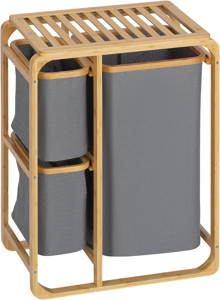 HOMCOM Wäschekorb Wäschebox mit Plattform Wäschesammler mit 3 abnehmbaren Wäschesacke Wäschesortiere