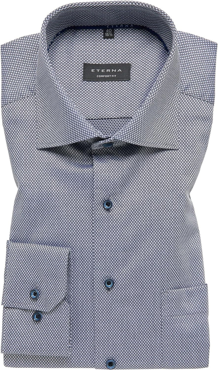 ETERNA Comfort Fit Hemd Langarm New Kent Kragen Muster blau