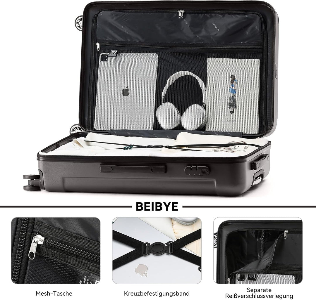 BEIBYE- Hartschalenkoffer Koffer Trolley Rollkoffer Reisekoffer Zahlenschloss 4 Zwilings-Rollen (Cof
