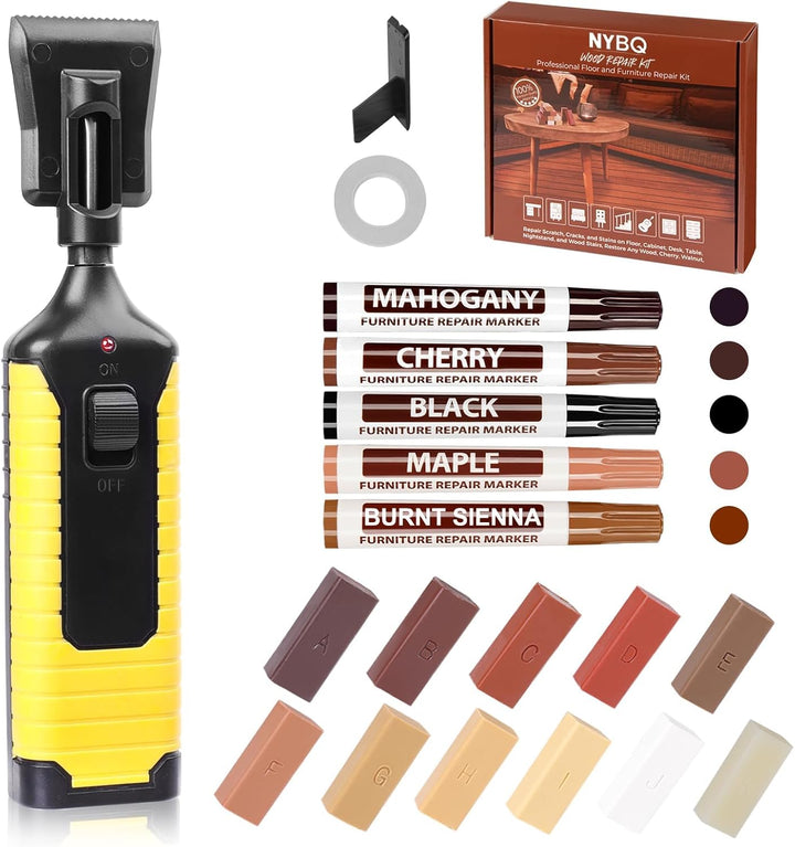 NYBQ Laminat Reparaturset, 24 Stück Holz Parkett Reparaturset Neuem Upgrade-Schmelzwerkzeug, 11 Farb