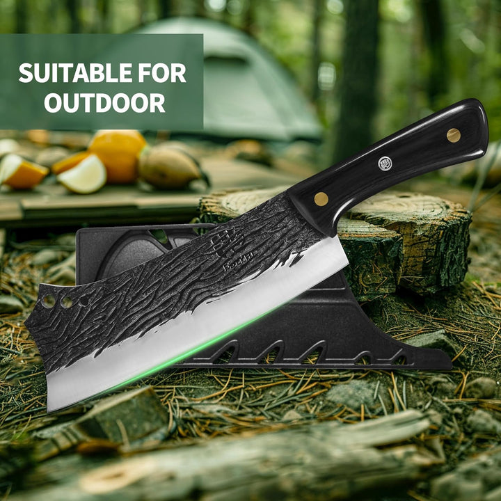 FULLHI Butcher Knife Hand geschmiedet schwere Fleischbeil Kochmesser mit Scheiden schwarz High Carbo