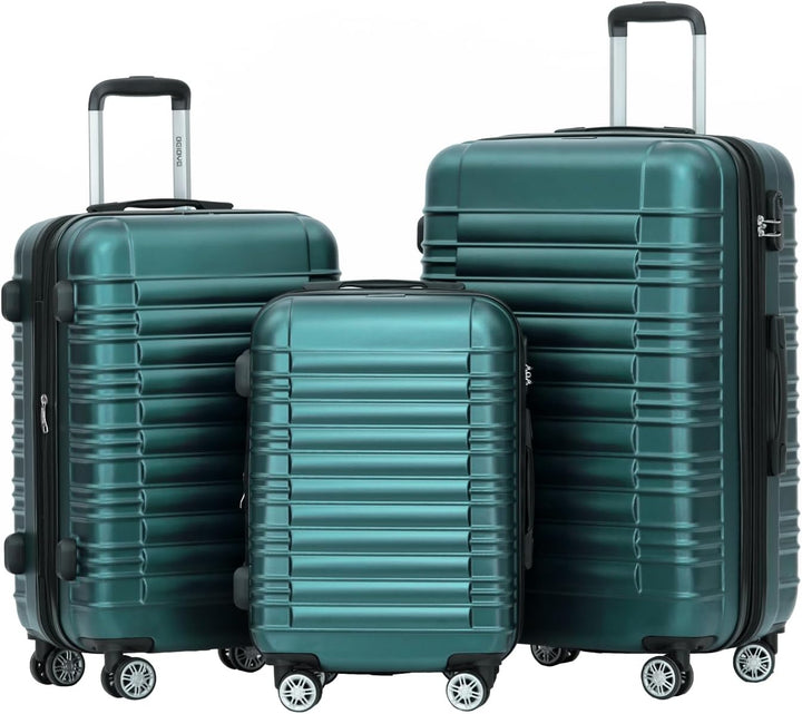 BEIBYE Hartschalen Koffer Trolley Rollkoffer Reisekoffer Zwillingsrollen Kofferset (Dunkelgrün, Set)