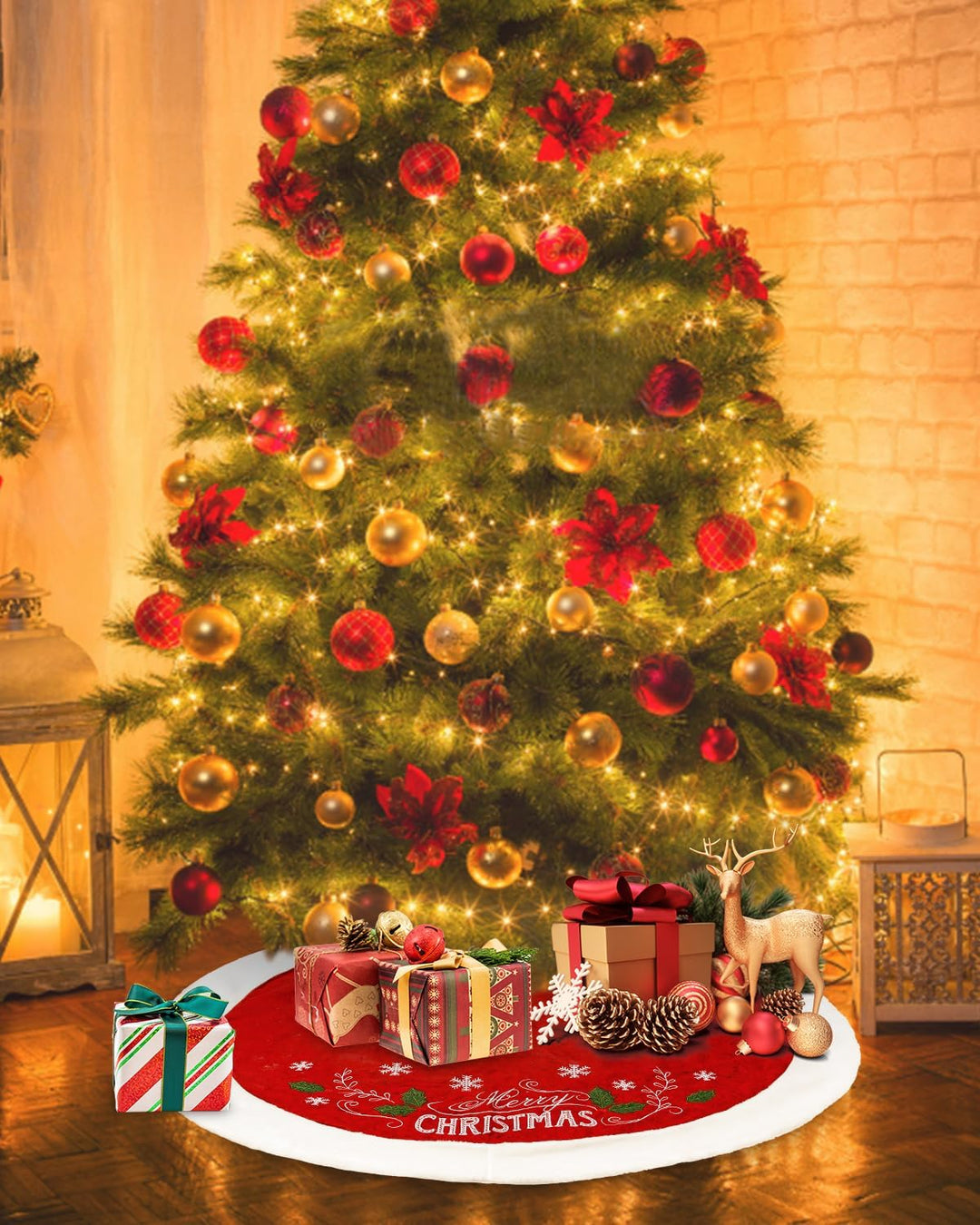 SOBEAU Weihnachtsbaum Rock,122CM Weihnachtsbaum Decke Runde mit Schneeflocken-Muster und Frohe Weihn