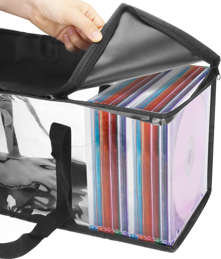 QWORK® 4 Stück DVD-Aufbewahrungstaschen, Platz für 160 DVDs CDs Videospiele, Transparentes PVC & Pol