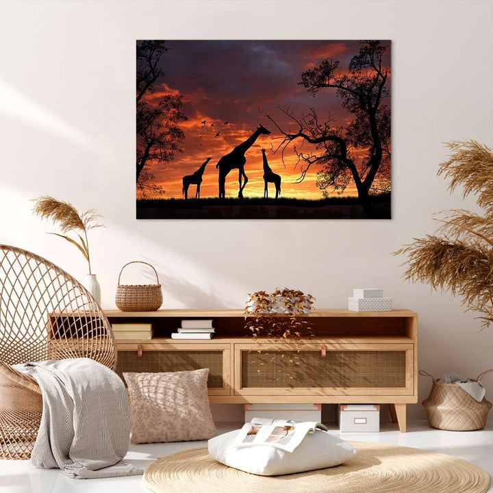 Bilder auf Leinwand 100x70cm Leinwandbild Giraffe Afrika Sonne Safari Gross Wanddeko Bild Schlafzimm