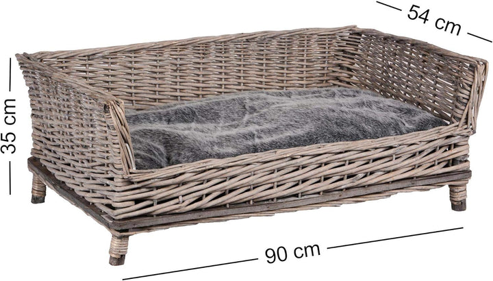 UNUS Hundebett Hundekorb Hundekörbchen aus Weide eckig mit Kissen grau für grosse und kleine Hunde 8