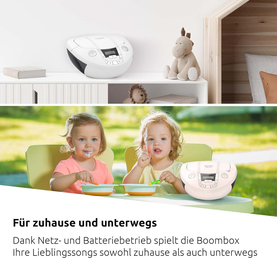 TechniSat Viola CD-1 - tragbarer Stereo CD-Player, Boombox mit praktischem Tragegriff (Radio für Kin