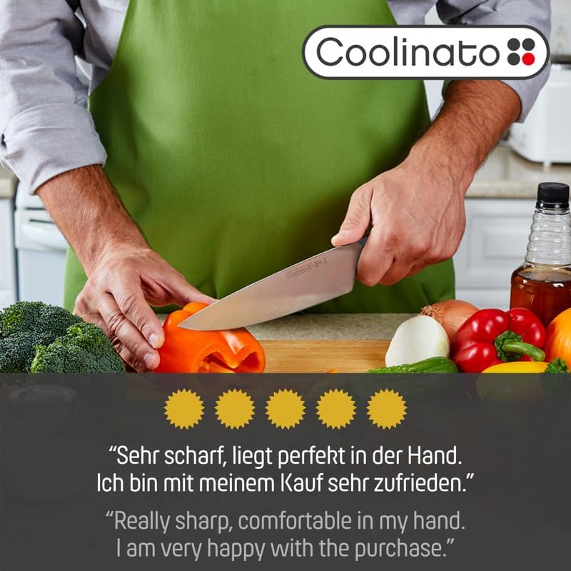 Coolinato – Profi Küchenmesser 20cm – Extra scharfer deutscher Klingenstahl – Ergonomischer Kunststo