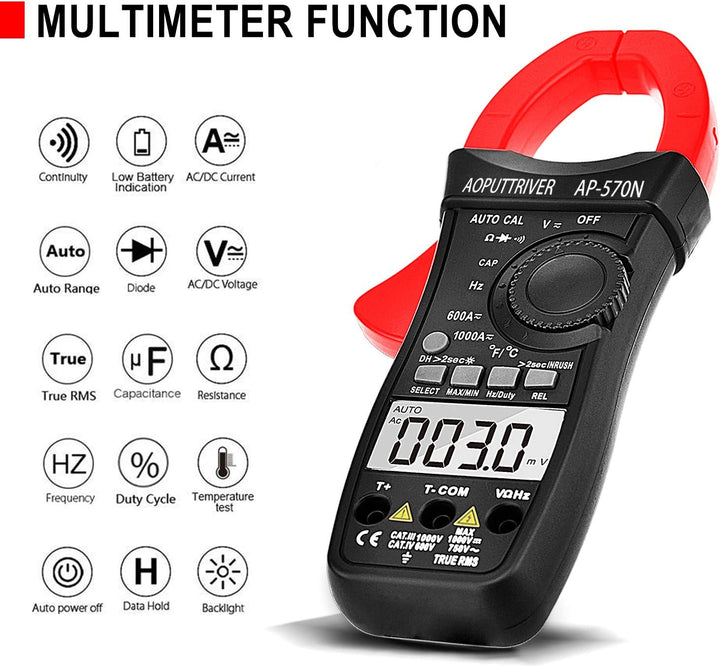 Clamp Meter AP-570N TRMS 6000 Counts Strommesszange AC DC-Strommesszange mit automatischer Reichweit