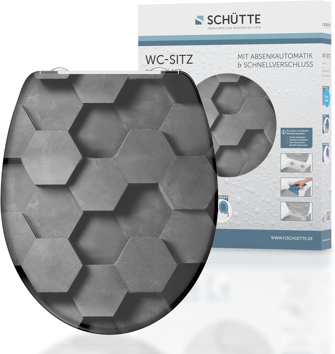Schütte WC-Sitz HEXAGONS mit Absenkautomatik, Toilettendeckel mit Motiv und Schnellverschluss für di