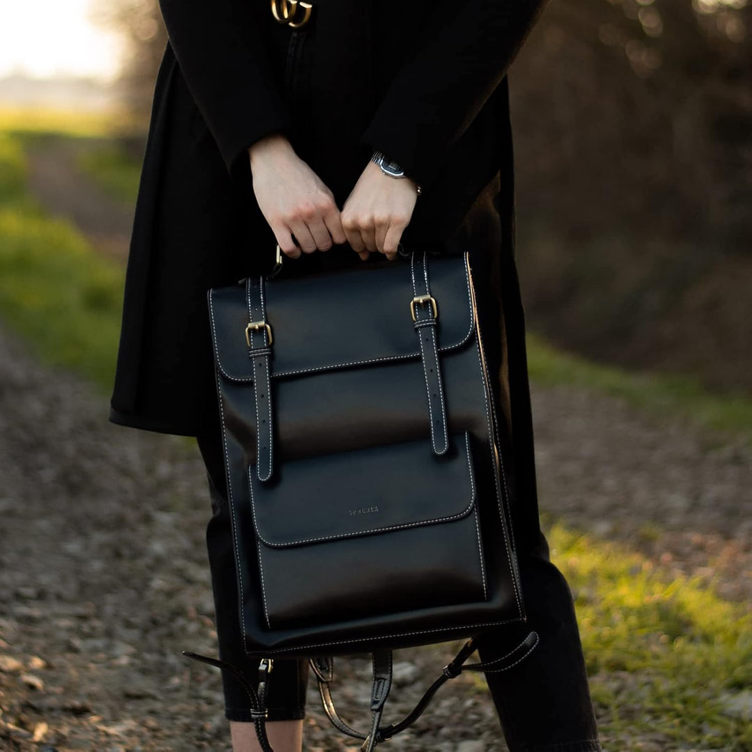 ECOSUSI Laptop Rucksack Damen für 15,6 Zoll Schulrucksack Mädchen Leder Daypack mit Laptopfach Wasse