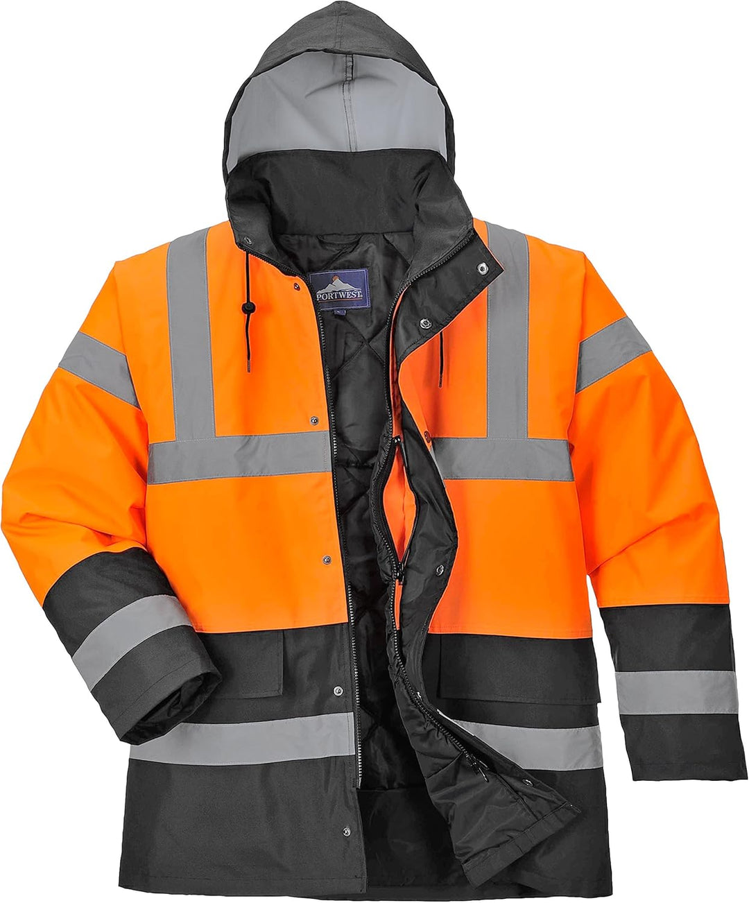 Portwest Zweifarbige Warnschutz-Verkehrs-Jacke, Grösse: M, Farbe: Orange/Schwarz, S467OBRM M ORBK, M