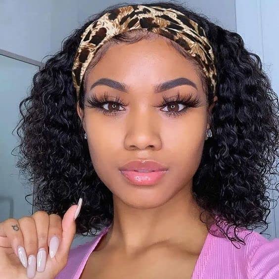 Perücke für Damen Natürlich Brasilianisch Deep Wave Human Hair Wig Stirnband Menschliches Haar 10 In