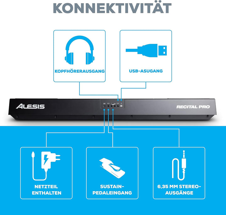 Alesis Recital PRO - Digital Piano/Keyboard mit 88 Hammer Action Keys, 12 Premium Klängen, Kopfhörer