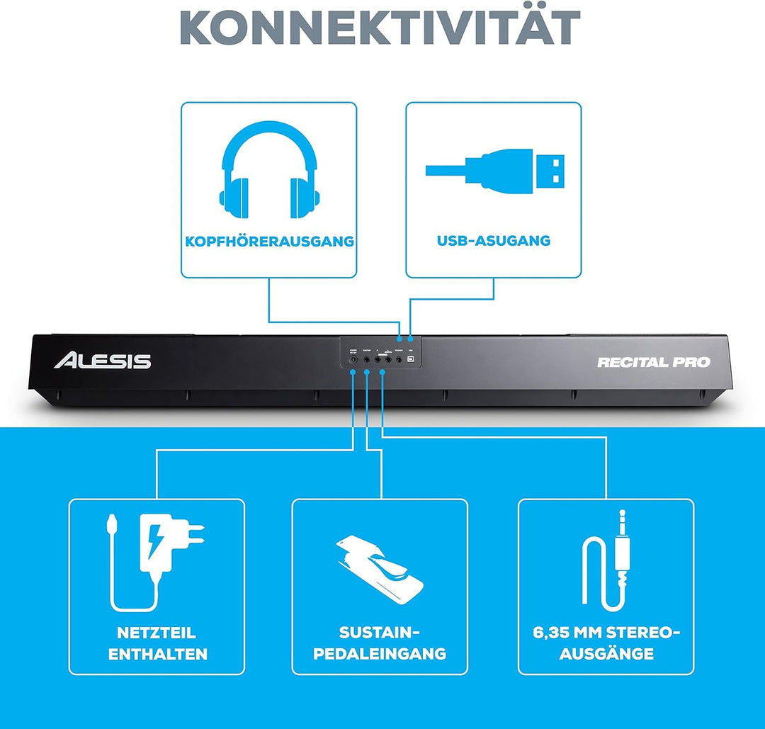 Alesis Recital PRO - Digital Piano/Keyboard mit 88 Hammer Action Keys, 12 Premium Klängen, Kopfhörer