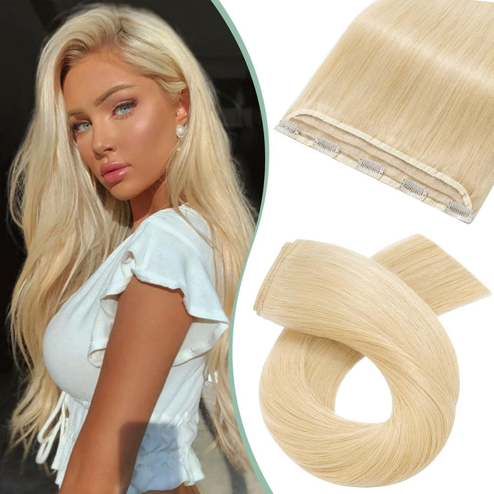 Silk-co Haarteile Echthaar 1Pc Clip in Extensions Echthaar 5Clips Weich Glatt Haarverlängerung Natür