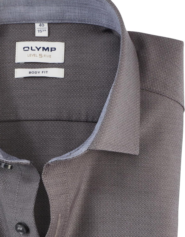OLYMP Herren Oberhemd Langarm Level Five,Uni,Body fit,Royal Kent 37 Anthrazit 67, 37 Anthrazit 67