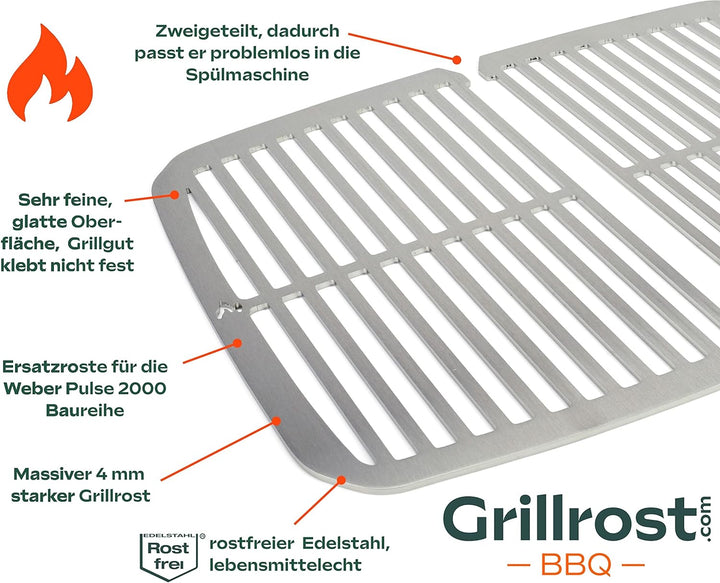 Edelstahl INOX Grillroste für Weber Pulse 2000 | spülmaschinenfest - Set aus 2 Hälften Grillrost Pul