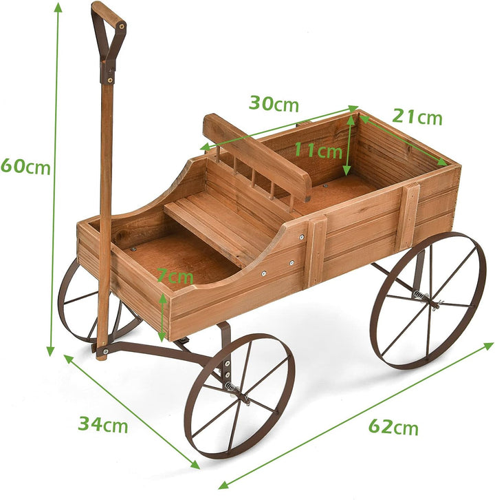 COSTWAY Blumenständer Holzwagen Pflanzwagen Blumenwagen mit Metall Rädern Blumenkasten Pflanzenständ