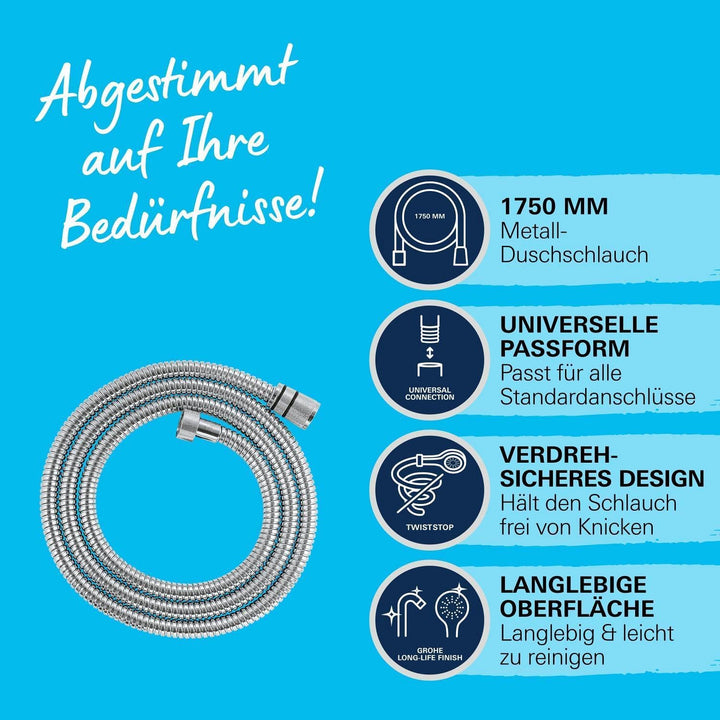 GROHE Vitalioflex - Metallbrauseschlauch (1750 mm, verstärkte Ausführung, knickfest, hitzebeständig)