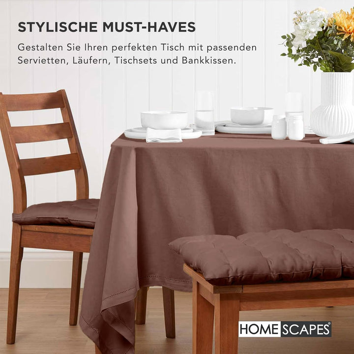 Homescapes 6er Set Stuhlkissen 40 x 40 cm, braun, Sitzkissen mit Bändern und Knopfverschluss, einfar