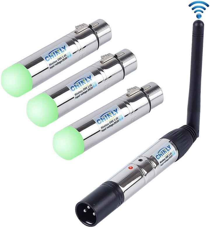 CHINLY 4pcs DMX512 2,4G ISM Kabelloser XLR-Sender/Empfänger männlich/weiblich LED-Lichtsteuerung Kur
