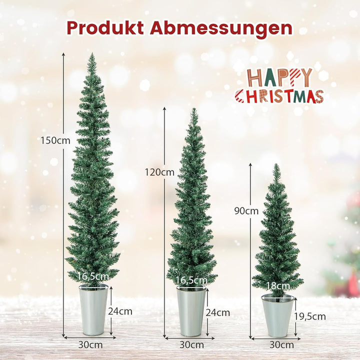 COSTWAY 3er Weihnachtsbaum Künstlich Bleistift, 90+120+150cm, Tannenbaum mit Sockel aus Metall, Kuns