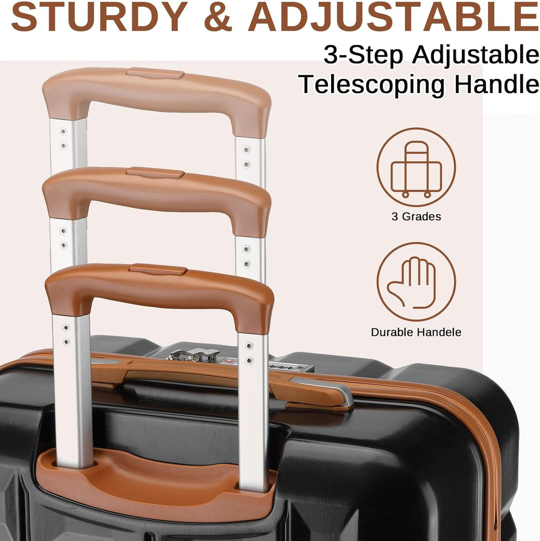 KONO Gepäck-Sets Kofferset 2 Teilig Gross Koffer mit Beautycase (72cm+Kosmetikkoffer, Schwarz/Braun)
