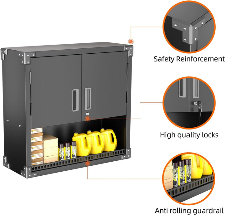 SUPEER Hängeschrank Metall Werkzeugschrank mit 1 Höhenverstellbaren Fachböden&2 Türen& 1 Schublade,A