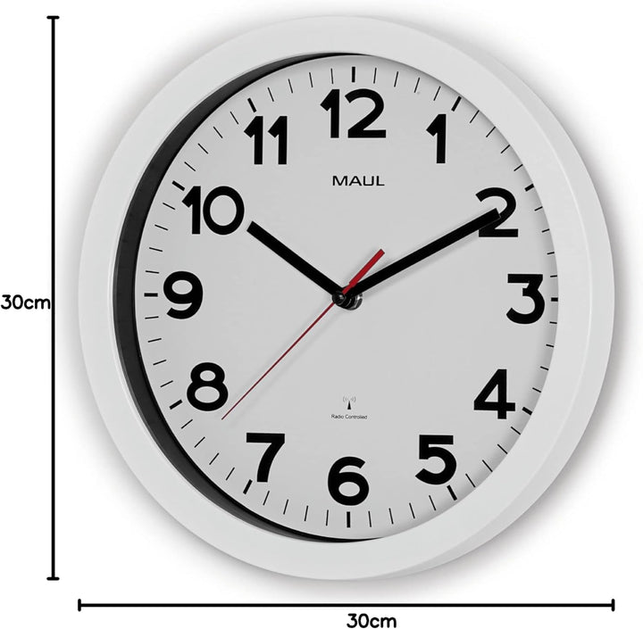 Maul Wanduhr MAULstep Ø 30 cm | Funkuhr mit automatischer Zeiteinstellung | ideal für Wohnzimmer, Sc