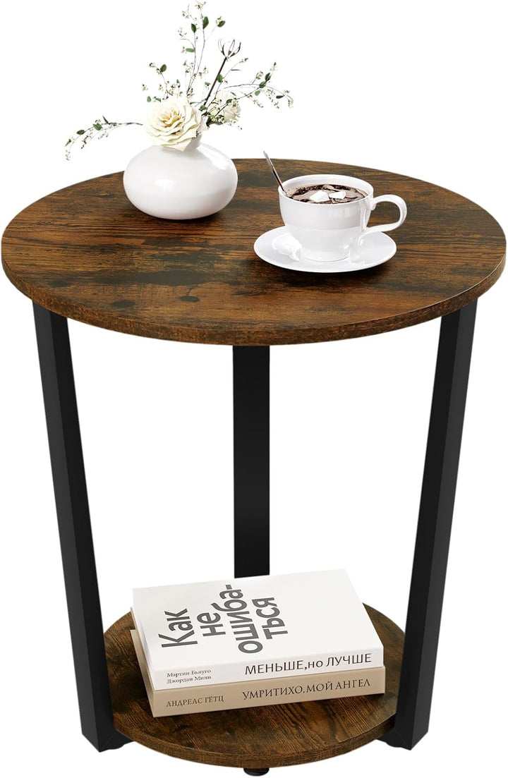 WOLTU Couchtisch rund, Beistelltisch modern, Wohnzimmertisch klein, Sofatisch mit 2 Ablagen, Wohnzim