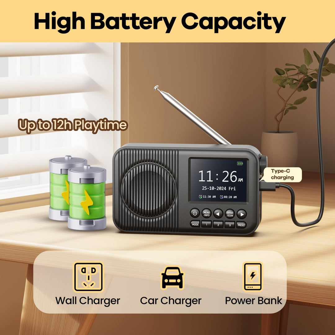 Arafuna DAB Radio, DAB Plus Radio mit 2,4" Farbdisplay, FM Radio mit Bluetooth, Küchenradio mit 60 V