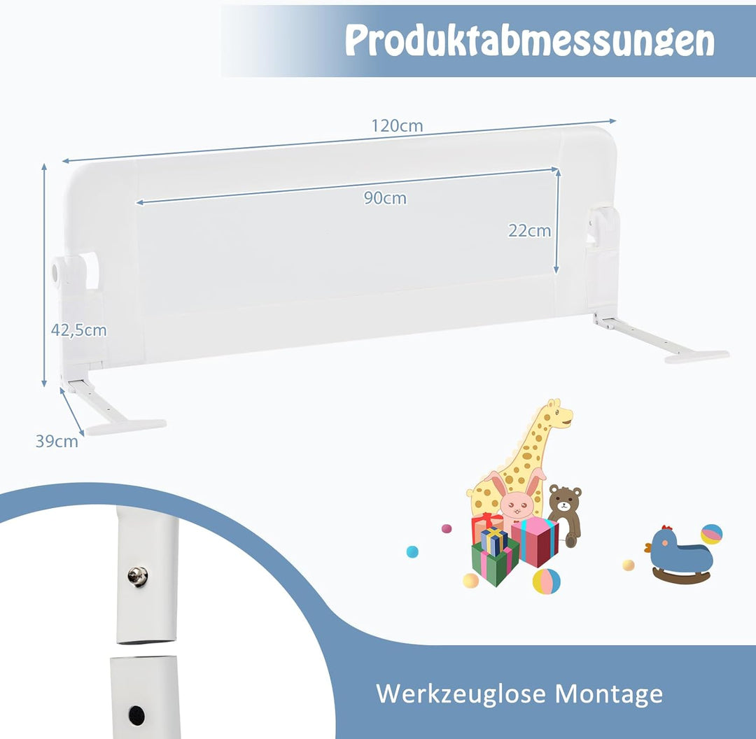 DREAMADE Bettgitter 150/120/105 cm, Kinderbettgitter Schutz, Kinderschutzgitter aus PP & Oxford, Bab