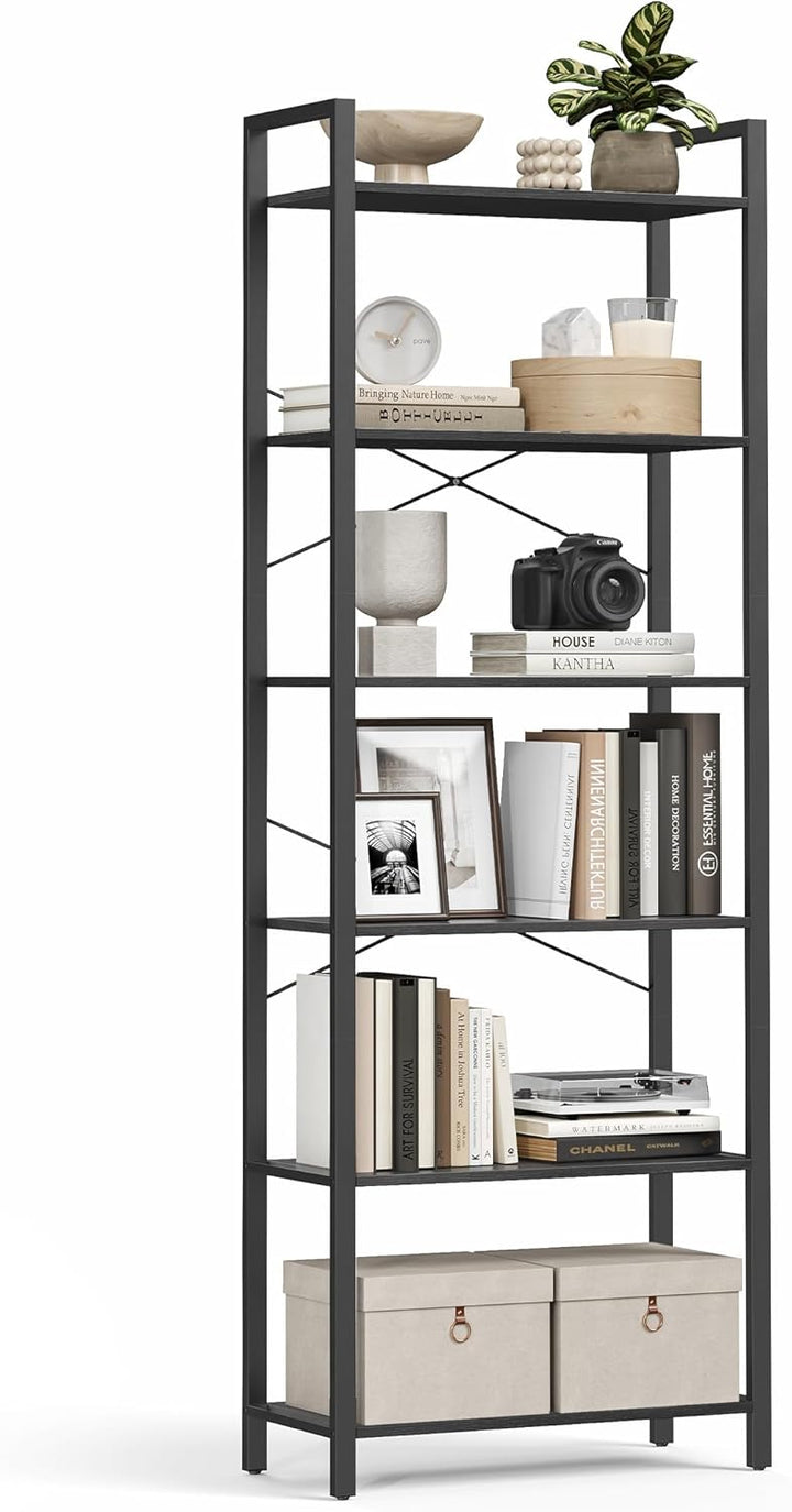 VASAGLE Bücherregal 6 Ebenen, Standregal mit Stahlrahmen, freistehendes Regal, Wohnzimmer, Schlafzim