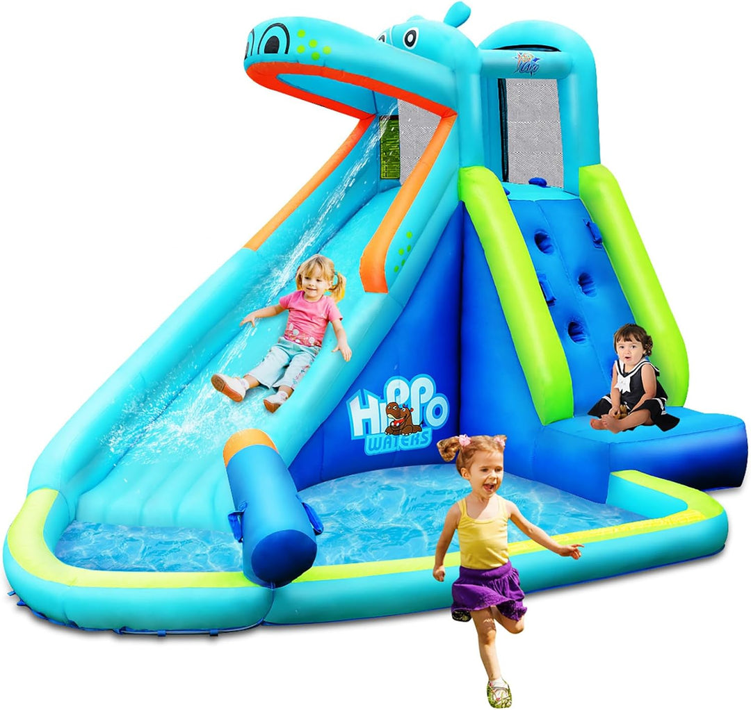 COSTWAY Hüpfburg aufblasbar, Wasserrutsche Aufblasbare Spielpool, Wasserspielcenter mit Rutsche, Was