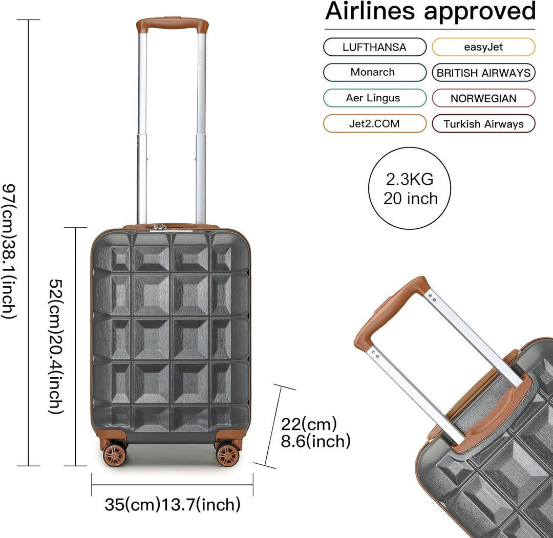 KONO Handgepäck Koffer Trolley Handgepäck 54cm Zwillingsrollen ABS Hartschalenkoffer Reisekoffer mit