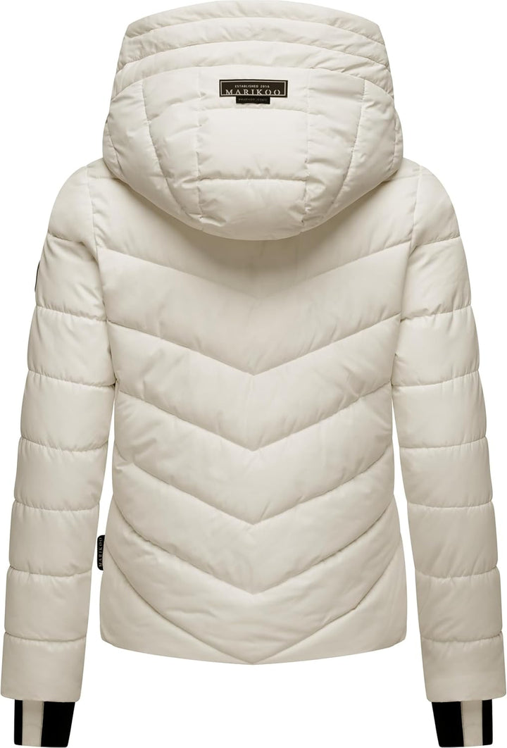 MARIKOO Damen Winterjacke warme Steppjacke mit abnehmbarer Kapuze Samuiaa XVI XS-3XL S Offwhite, S O