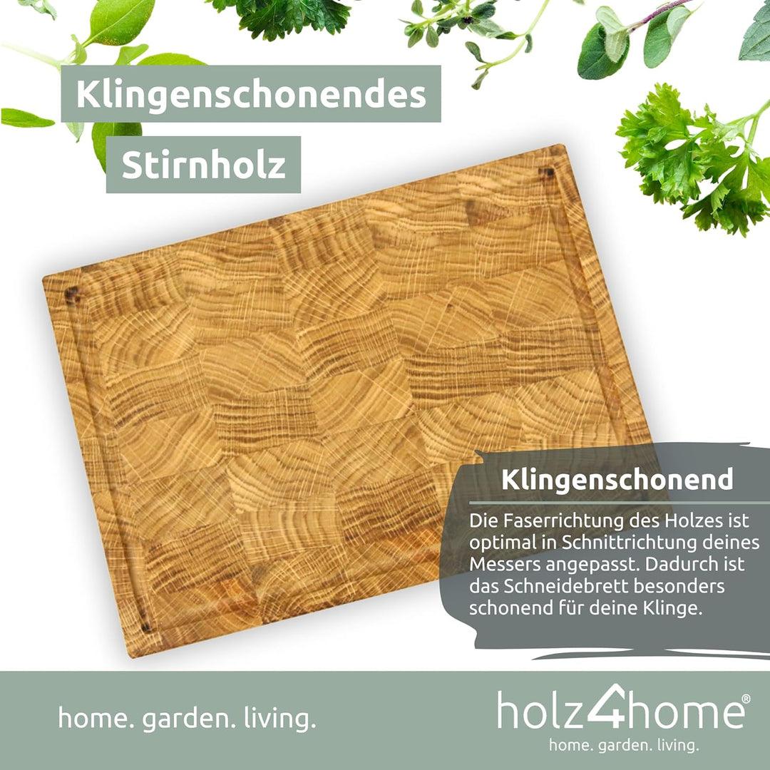 holz4home® Schneidebrett S aus Eichenholz I Stirnholz Würfelmuster Echtholz Brett I Hackbrett Steakb